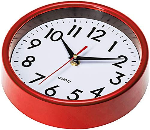 Bernhard Products Red Wall Clock 8" Retro Kitchen Silent Non-Ticking Quality Quartz Battery Operated Round Clock for Office Classroom Bedroom Bathroom Easy to Read - color: Candy Apple Red