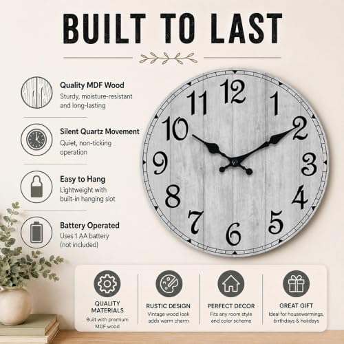 8 Inch Wall Clock, Silent Battery Operated Analog Clock, Grey - color: B-grey Retro, size: 8"