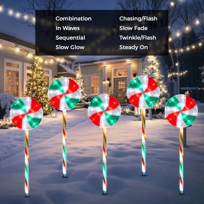 BRIGHTDECK 5 Pack Solar Christmas Pathway Lights, Lollipop Stakes - color: RGW, size: 5Pack