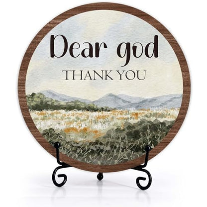 Christian Desk Decor, Dear God Thank You Wood Sign, Religious Gifts For Woman Man, Living Room Decor And Accessories, Bible Verse Home Office Decorations For Table Shelf -c08 - style: Dear God 3