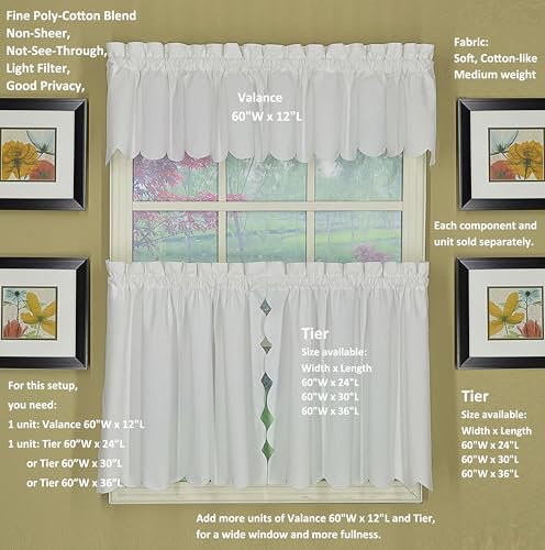 Today's Curtain, Orleans Scallop Curtain, White 24" Tier Pair, 60" W x 24" L, White - color: White, size: 60"W x 24"L (Pack of 1)