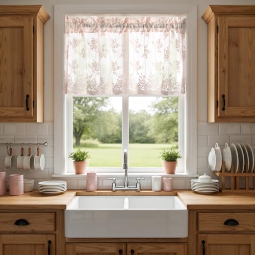 Kotile Blush Pink Sheer Valance Curtain for Windows W52 x L18 Inch 1 Panel - color: Blush Pink