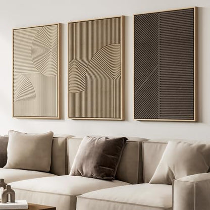 Large 3D Framed Neutral Abstract Wall Art for Living Room, 3 Piece 24x36 In - color: Neutral --B, size: 24"w X 36"h X 3pcs