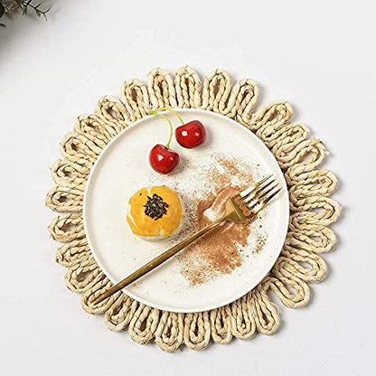 IcosaMro11.8 Inch Boho Round Woven Placemats for Dining Table Set of 6 - color: Style a -11.8 Inch, Pack of 6