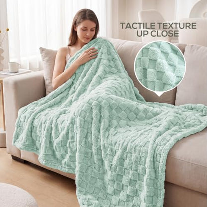 Utopia Bedding Plush Checkered Fleece Blanket Sage Green Throw, 50x60 Inch - color: Sage Green, size: Throw