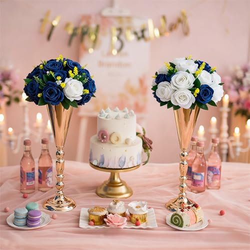 Flower Centerpieces Wedding Tables: Navy Blue & White, 2 Packs - color: Navy Blue & White