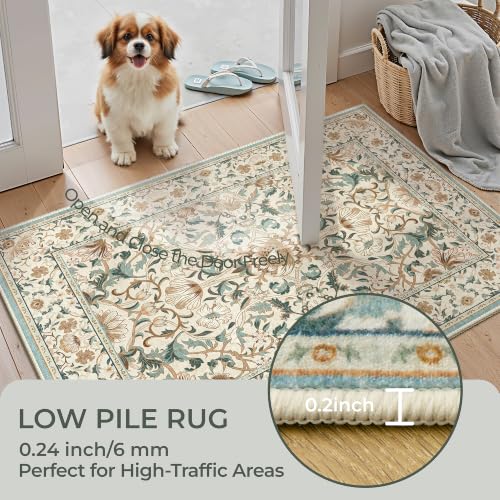 2x3 Kitchen Rugs Non Slip Washable Floral Small Entryway Rug, Tan - color: Tan, size: 2' x 3' (Rectangular)
