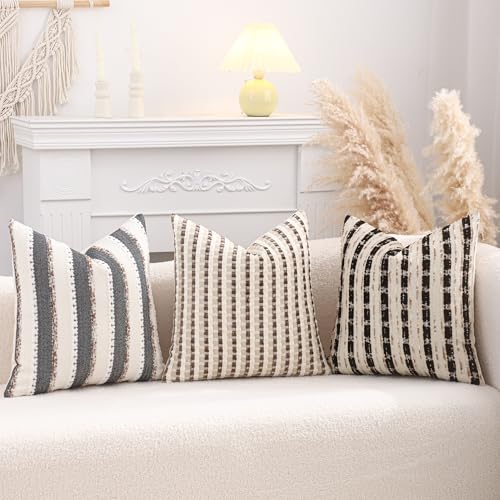Boho Jacquard Throw Pillow Covers 16x16 Inch Set of 2 Beige Brown - color: Beige+brown, size: 16" x 16" (Pack of 2)