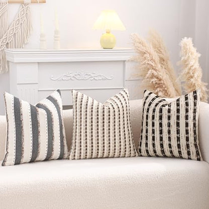 Boho Jacquard Throw Pillow Covers 16x16 Inch Set of 2 Beige Brown - color: Beige+brown, size: 16" x 16" (Pack of 2)
