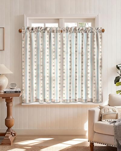 Miss Adola 45 Inch Length Kitchen Tier Curtains, Blue Striped - color: Blue Striped, size: 28"W x 45"L (Pack of 2)