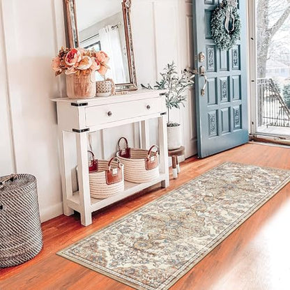 Pauwer Hallway Runner Rug 2x6, Washable Boho Kitchen Runner, Brown/Blue - color: Brown/Blue, size: 2' x 6' (Runner)