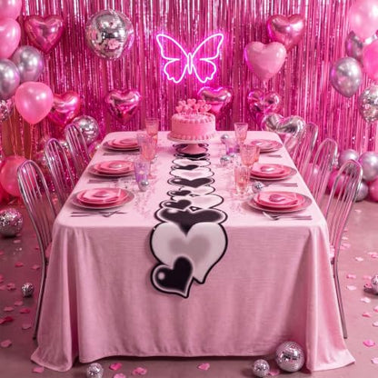Preboun 2000S Heart Table Runner for Sock Hop Music Party Decorations - style: 2000S Heart