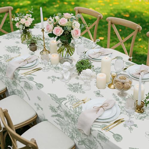 NatNarr 3 Pack Sage Green Floral Plastic Tablecloths, Tea Party Tablecloth - color: Sage Green Floral
