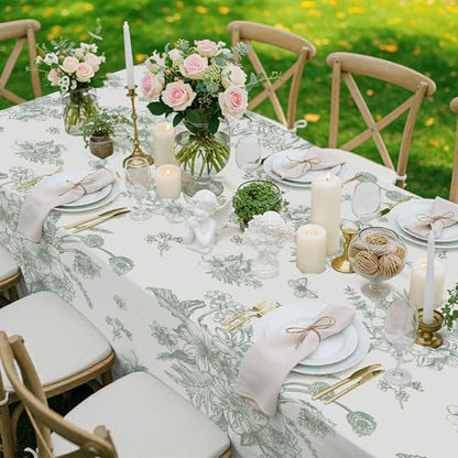 NatNarr 3 Pack Sage Green Floral Plastic Tablecloths, Tea Party Tablecloth - color: Sage Green Floral