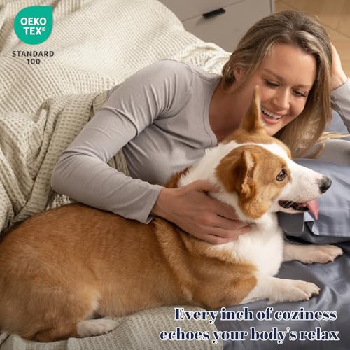 PHF 100% Cotton Waffle Blanket Lightweight Breathable, Queen Linen/Stone - color: Linen/Stone, size: Queen(90" x 90")