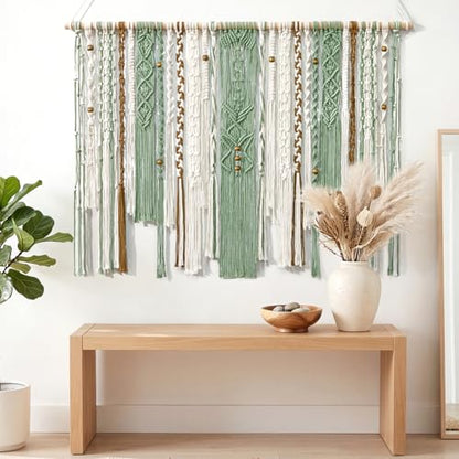 MEIVINES Macrame Wall Hanging Large Boho Tapestry Macrame Wall Art Decor - color: Light Green