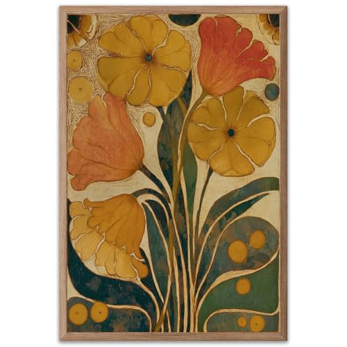 Boho Floral Canvas Wall Art Vintage Flower Pictures Wall Decor Abstract Botanical Paintings Prints Vintage Botanical Floral Poster Mid-Century Modern Living Room Bedroom Decor -16" x 24" UNFRAMED - color: Yellow Flowers