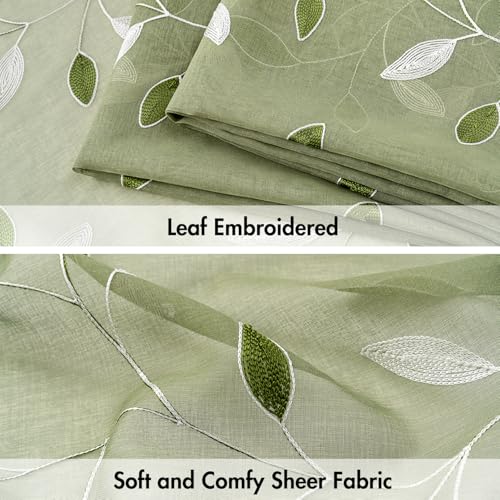 MIULEE Sage Green Sheer Curtains 2 Panels Leaf Patterned, W52 x L54 - color: Sage Green, size: 52"W x 54"L (Pack of 2)