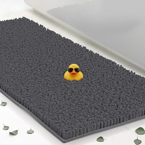 Runner Chenille Bath Mats 71"x21", Plush Absorbent Quick Dry, Soft & Machine Washable, Non Slip Carpet for Bathroom, Thick Bathroom Rugs, Shower Restroom Rug Mat, Alfombras De Bano, Bathrugs - color: Charcoal Gray, size: 71" x 21" (Runner)