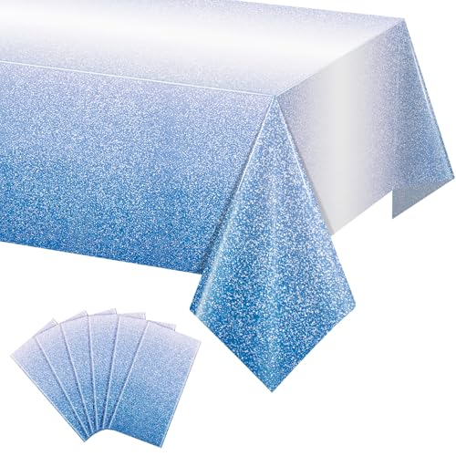 6 Pack Ombre Blue Plastic Tablecloth for Parties, Gradient Pastel Blue Disposable Tablecloths for Rectangle Tables, Royal Blue Sprinkle Table Cover for Wedding Birthday Anniversary Party, 54 x 108Inch - color: Blue, size: 108" x 54" (6 Pack)