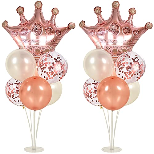 Rose Gold Balloon Stand Kit For Table 2 Set with 2 Rose Gold Crown Balloons Rose Gold Party Decorations Balloon Stand Table Centerpiece for Table, Wedding Baby Shower Queen Birthday Party Decorations - color: Rose Gold