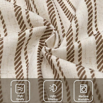 JIUZHEN 42x18 Inch Kitchen Valance - Thick Textured Linen Striped Window Valance Curtain with 3" Rod Pocket, Vertical Striped Brown (1 Panel) - color: Vertical Striped Brown, size: 42"W x 18"L (Pack of 1)