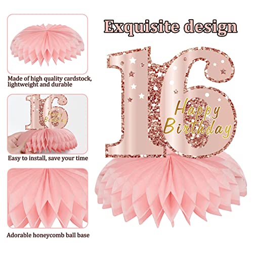 Turypaty Sweet 16th Birthday Honeycomb Table Centerpieces Decorations Girls - style: Pink Rose Gold 16th