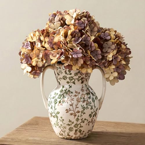 Emotionally Grounded Vase, Vaseking Large Ceramic Rustic Vase with 2 Handles, 8.3 inch Green and Beige Decorative Farmhouse Tall Vases for Home Decor, Living Room, Enterway, Table Decoration - color: 19402-green and Beige