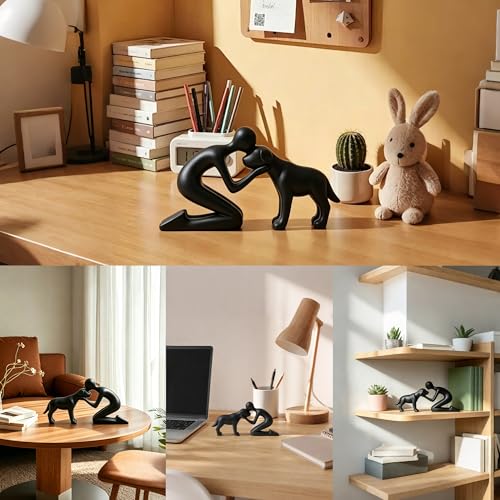 Cute Dog Sculpture Dad Gift Abstract Figurine Home Shelf Decor - color: Black
