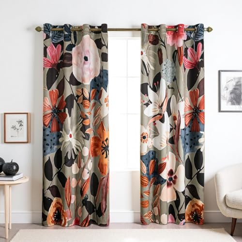 Floral 100% Blackout Curtains 63 inch Long 2 Panels Set for Bedroom Vintage Sage Green Botanical Pattern Black Out Curtain Thermal Insulated Light Blocking Window Drapes for Living Room 52 x 63 inch - color: Boho Design 01, size: 52"W x 63"L (Pack of 2)