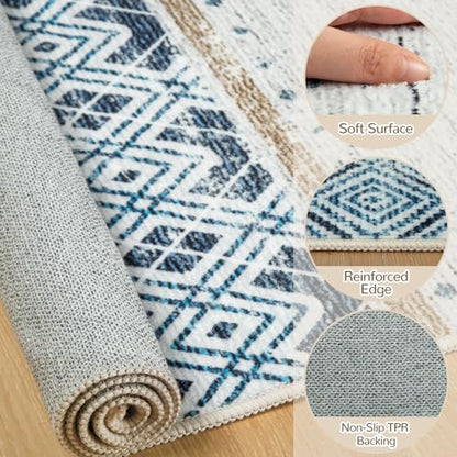 6x9 Washable Area Rugs for Living Room Boho Bedroom Rug Blue/Brown - color: Blue/Brown, size: 6' x 9' (Rectangular)