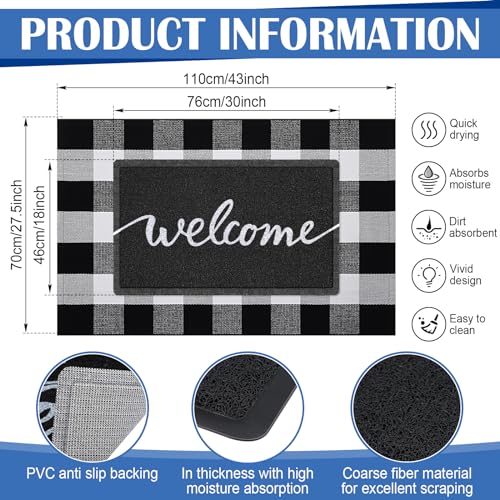 Geelin 2 Pcs Layered Welcome Doormat, Black and White Buffalo Plaid Rug Set - style: Welcome