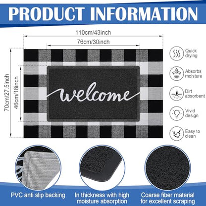 Geelin 2 Pcs Layered Welcome Doormat, Black and White Buffalo Plaid Rug Set - style: Welcome