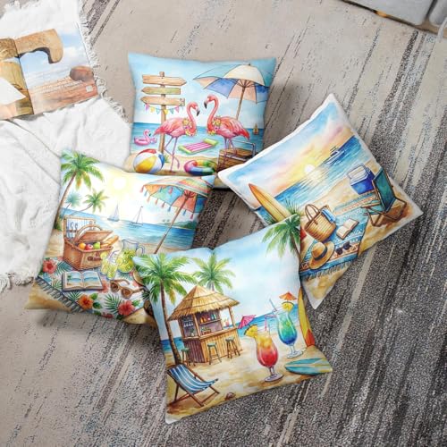 Throw Pillow Covers, Coastal Ocean, Set of 4, 18"x18" - color: Summer Beach