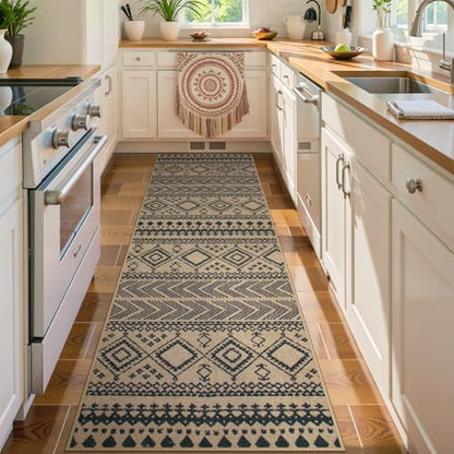 Lahome Boho Washable Easy Jute Runner Rug, 2x8 Kitchen Runner Rug Non Slip - color: Brown Geometric Tribal, size: 2'6" x 8' (Runner)
