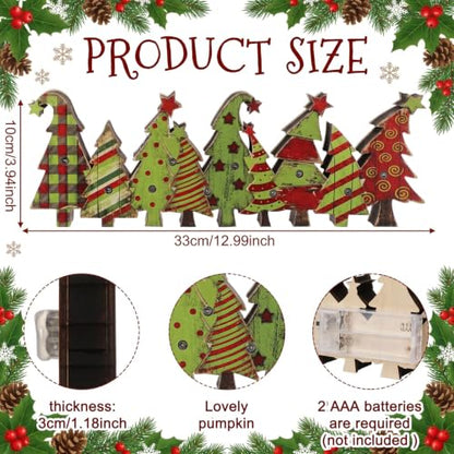 Yousoontic Christmas Tree Decor Table Centerpieces, Green and Red Wooden Sign Decorations with LED Lights 3D Block, Light up 3D Green Monster Ornament for Tabletop Mantel Desk Table Home Office Party - style: Christmas Tree