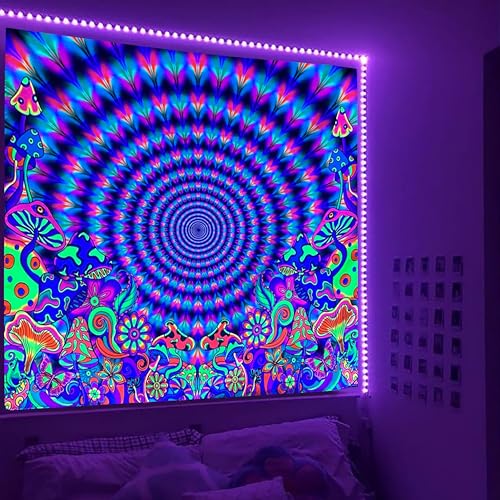 Jhdstore Blacklight Mushroom Tapestry, Glow In The Dark Tapestry Black Light Posters for Bedroom UV Reactive Mushroom Wall Tapestries Wall Hanging for Bedroom Dorm Decor(48"x36") - color: BL Mushroom Wave, size: 48"L x 36"W