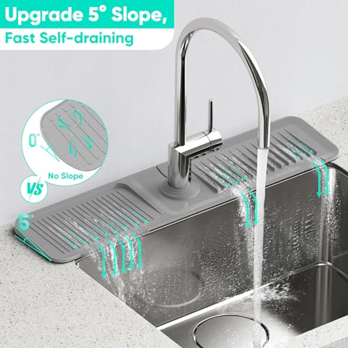 24'' Longer Faucet Mat for Kitchen Sink Splash Guard Drain Mat Behind Fauce - color: Gray, size: 24" x 5.5"