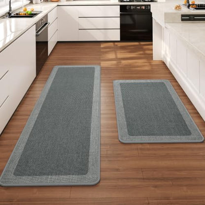 Kitchen Rugs Set of 2, Non Slip Rubber Backing, 17"x30"+17"x47" Grey - color: Grey, size: 17"x47"+17"x30"