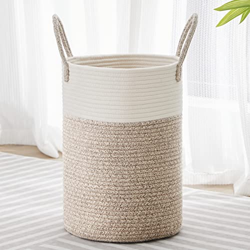 VIPOSCO 30L Small Woven Laundry Basket Hamper, White Brown - color: Brown, size: 30L