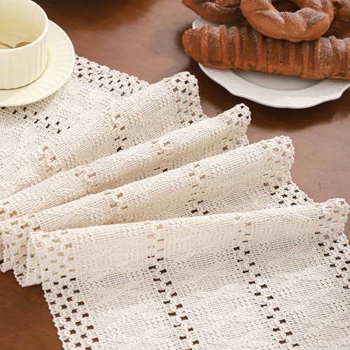 120 Boho Table Runner with Fringe Beige Stripe Fall Decor - color: Beige Stripes