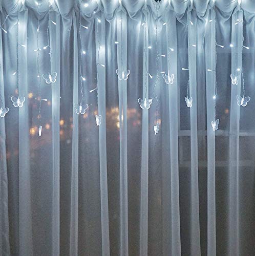 Butterfly Curtain Lights, 13ft 96 LED USB Window Fairy Lights 16 Butterflies 8 Modes Firefly Twinkle Timer String Lights with Remote for Room Bedroom Wall Ceiling Party Wedding Christmas - color: Cool White, size: 13ft
