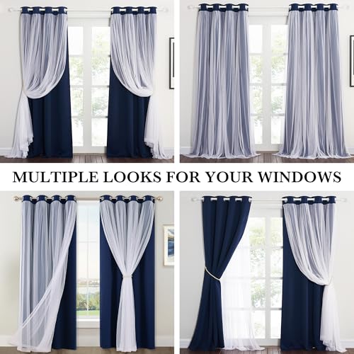 PONY DANCE Navy Blue Blackout Curtains with White Sheer Overlay for Bedroom - color: Navy Blue, size: 52"W x 63"L (Pack of 2)
