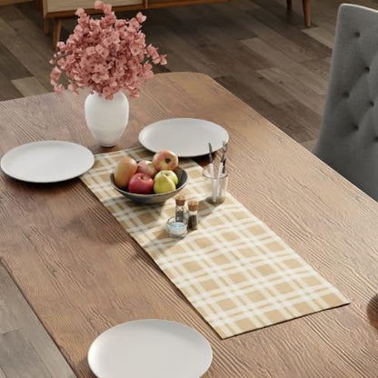 Encasa XO Table Runner, Woven Cotton Dining Linens 13"x36" Beige - color: Franca Beige Checks, size: 13x36 in
