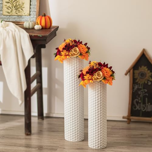 Sziqiqi White Tall Vases for Floor, Metal Cylinder Flower Holder, 2Pcs - color: White