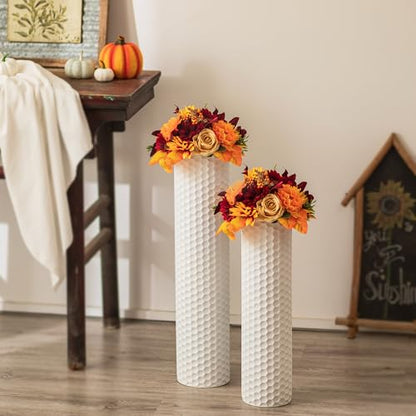 Sziqiqi White Tall Vases for Floor, Metal Cylinder Flower Holder, 2Pcs - color: White