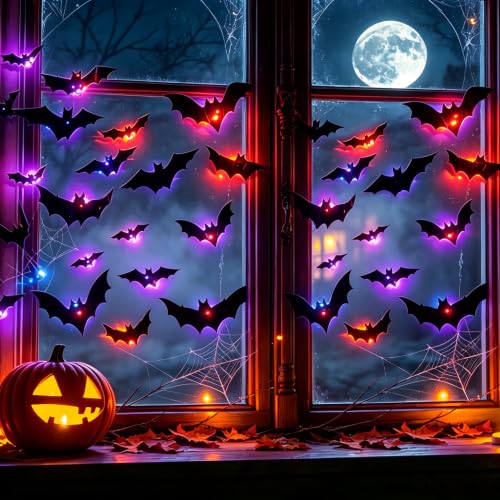 12 Pack Halloween Bats Halloween Decorations LED Bats Wall Decor Indoor - color: Purple, Blue&Red
