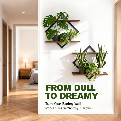 2 Pack Floating Wall Shelves Plant Holders, Brown - color: Rustic Brown-2pack