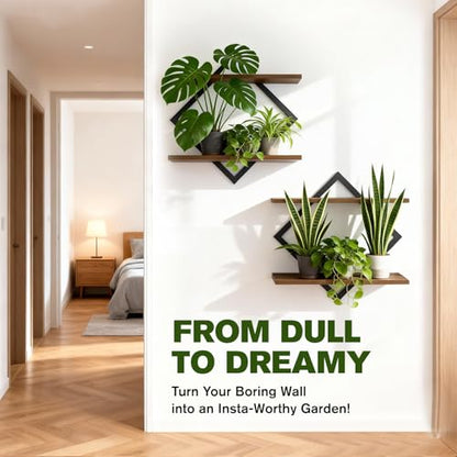 2 Pack Floating Wall Shelves Plant Holders, Brown - color: Rustic Brown-2pack