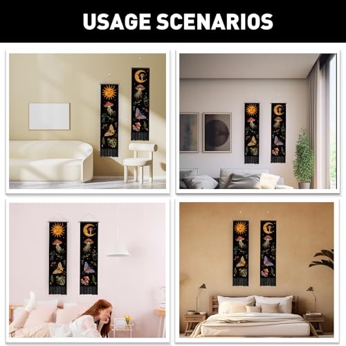 PLIGREAT 2 Pack Mysterious Art Mushroom Tapestry, Vertical Wall Hanging - color: Yellow and Purple
